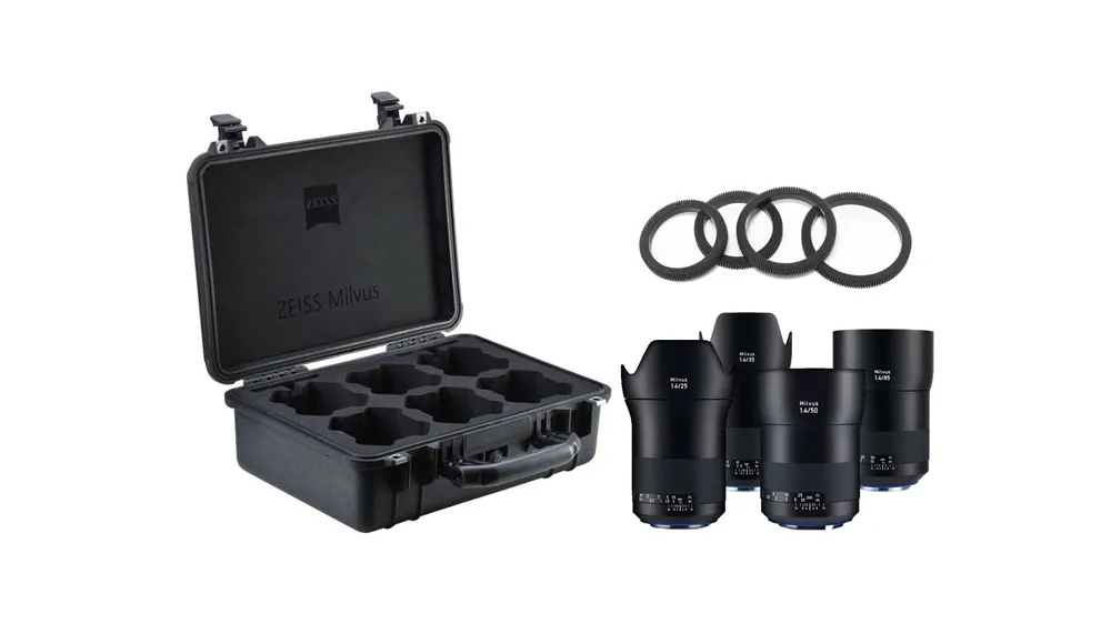 Set Milvus avec 4 Montures Canon EF (Milvus 1.4/25mm, Milvus 1.4/35mm, Milvus 1.4/50mm, Milvus 1.4/85mm) avec valise de transport et équipement pour objectif Zeiss (4pcs) Compra Oggi Stesso