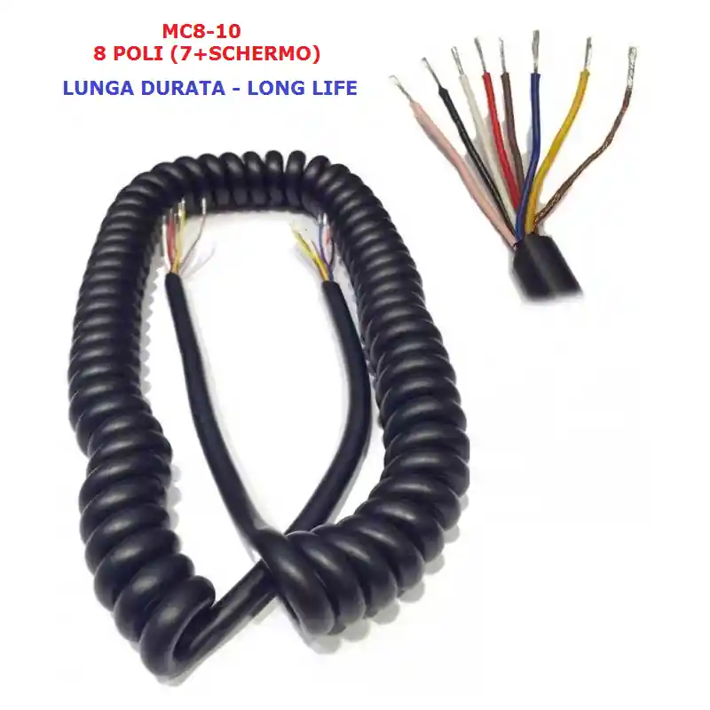 MC8-10 CAVO MICROFONICO DI RICAMBIO PER RADIO CB HF VHF UHF SPIRALATO AD 8 POLI RINFORZATO Solo Oggi