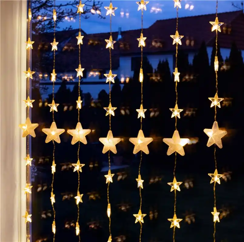 Nuova Collezione Tenda Luminosa con Stelle Natalizie 80 LED e Telecomando