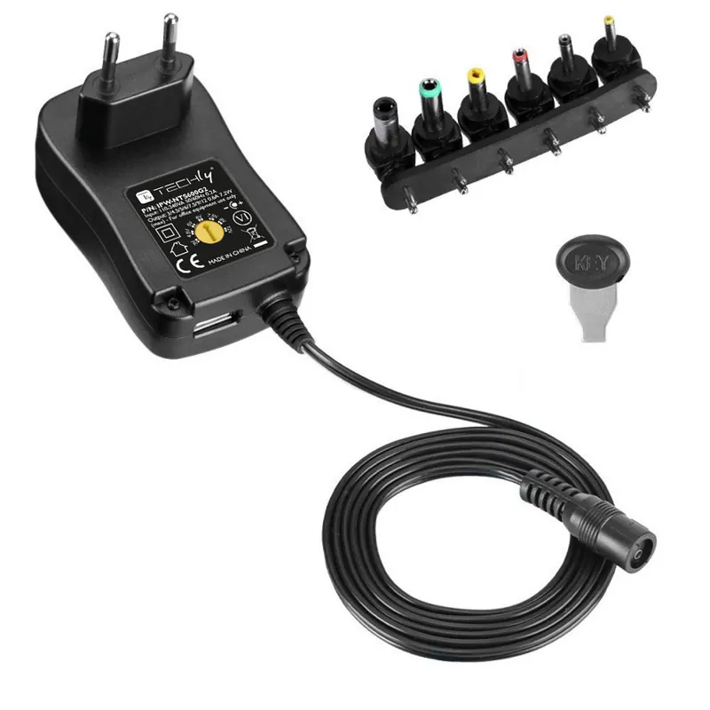 Promozione Esclusiva Alimentatore Universale Regolabile 7,2W AC/DC 3V-12V 600 mA con 6 Spine DC Porta USB 1A