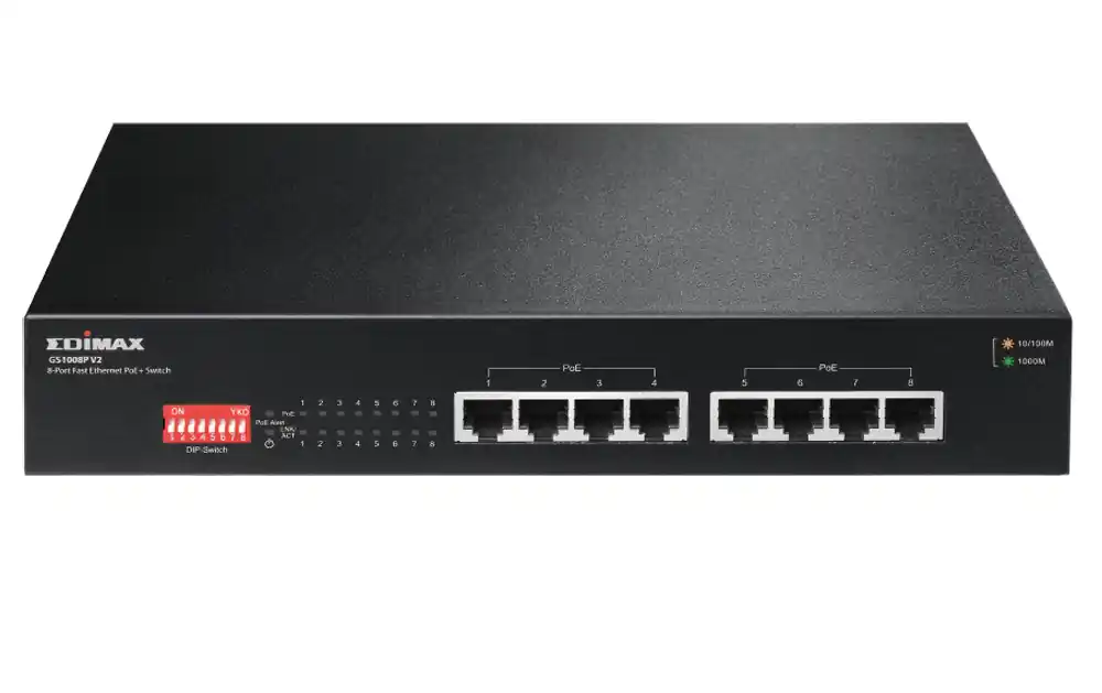 Ultimissimo Modello Switch Gigabit PoE+ 8 porte a Lungo Raggio con DIP Switch, GS-1008P V2