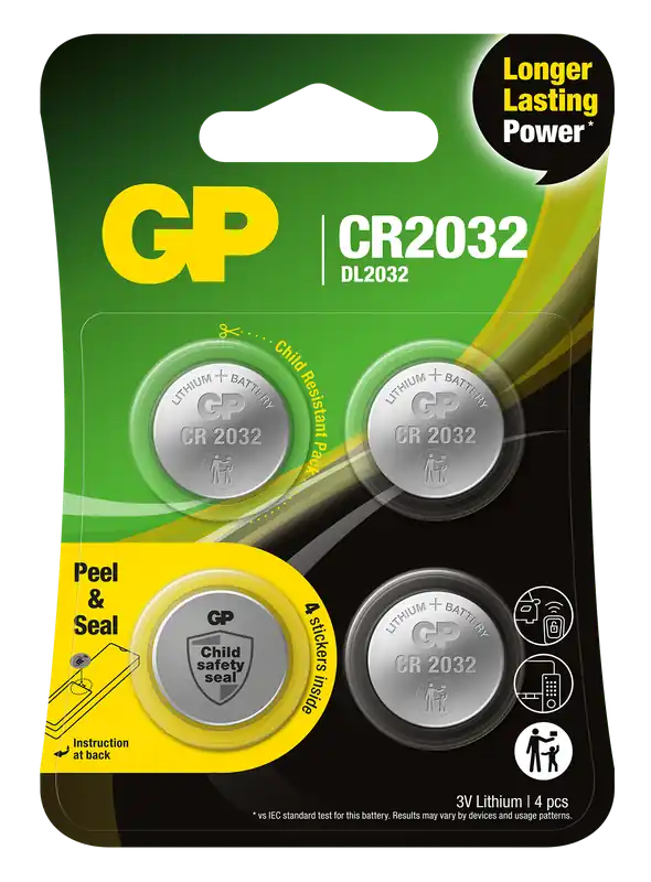 Professionale Blister 4 Batterie al Litio a Bottone 3V Lunga Durata CR2032